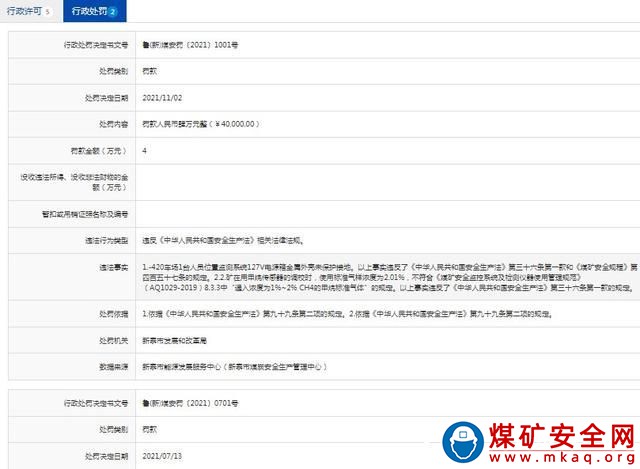 山東明興礦業(yè)集團(tuán)小港煤礦違反安全生產(chǎn)法規(guī)，累計(jì)被罰7萬(wàn)元